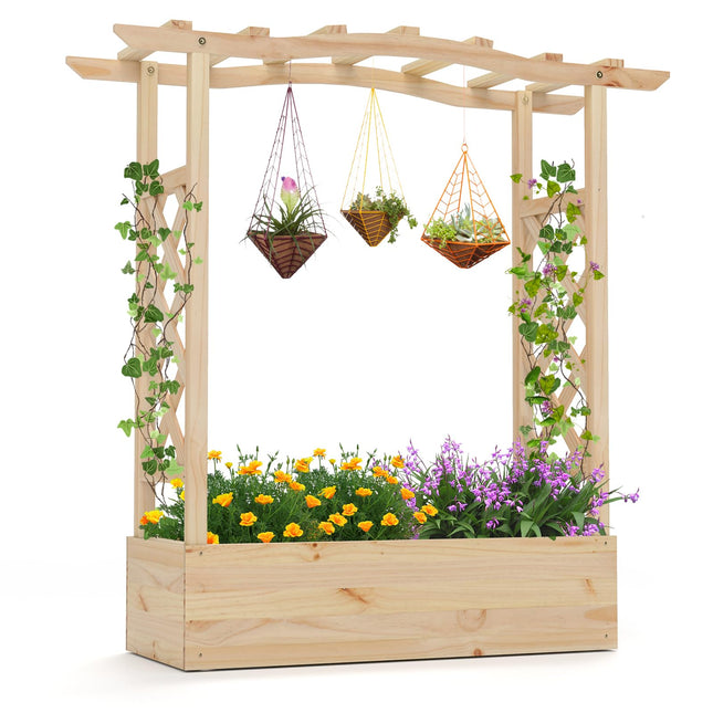 Dreamade Raised Garden Bed with Sided Trellis & Hanging Roof, Wood Planter Box, 44”x14”x45” (L x W x H)