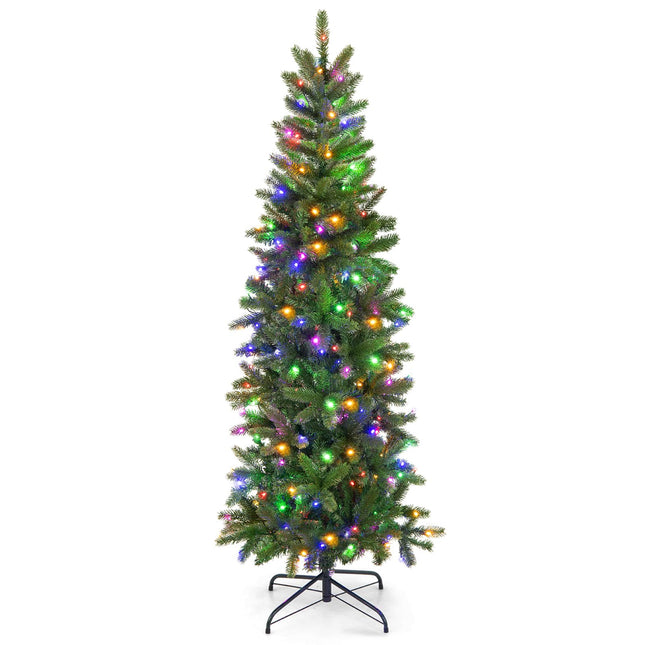Dreamade 5ft Pre-Lit Pencil Christmas Tree, Hinged Artificial Slim Tree with 390 PVC PE Branch Tips