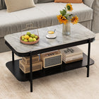 Dreamade 2-Tier Coffee Table with Storage Faux Mable Center Table w/Sintered Stone Top