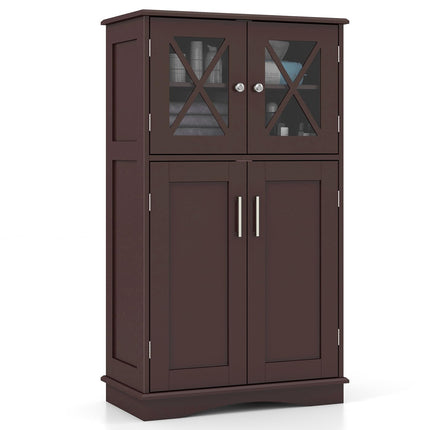 Dreamade Bathroom Floor Storage Cabinet - Linen Floor Cabinet with Doors and Adjustable Shelves