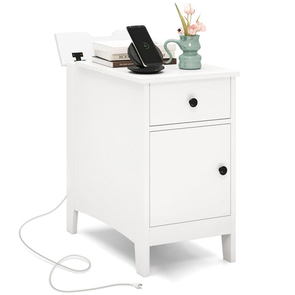 Dreamade Nightstand with Charging Station, Flip Top End Table w/USB Ports & Outlets, Modern Side Table w/Storage Drawer