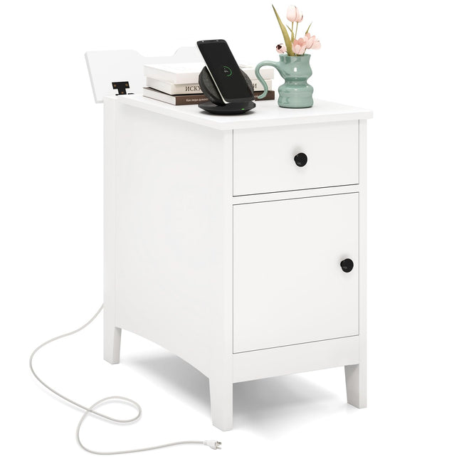Dreamade Nightstand with Charging Station, Flip Top End Table w/USB Ports & Outlets, Modern Side Table w/Storage Drawer