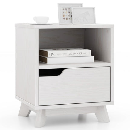 Dreamade 2 Tier Nightstand, Mid Century Modern Bedside Table with Storage Drawer & Open Shelf