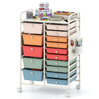 Dreamade 15 Drawer Storage Cart | Rolling Craft Cart with Metal Tabletop & Pegboard