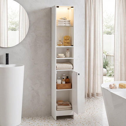 Dreamade Tall Narrow Bathroom Cabinet with Lights & Remote Control (1/2)