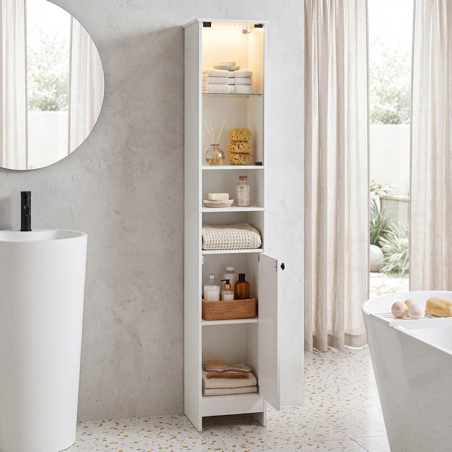 Dreamade Tall Narrow Bathroom Cabinet with Lights & Remote Control (1/2)