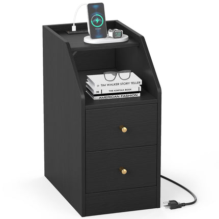 Dreamade Side End Table with Charging Station Sofa Couch Table with Shelf Drawers
