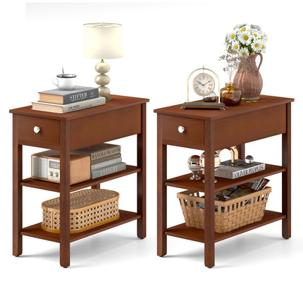 Ginatex Narrow Side Table Small End Tables with Drawer & Open Storage Shelves