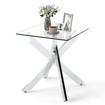 Dreamade Glass Side Table Square Sofa Couch End Table