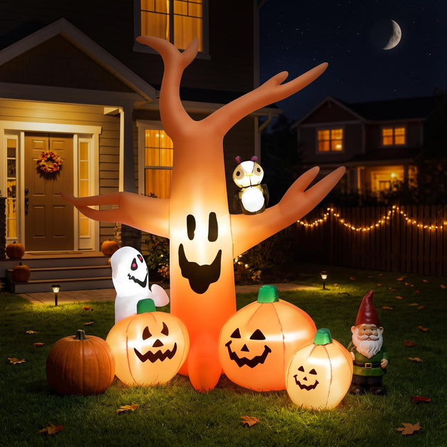 DREAMADE 8FT Halloween Inflatable Tree with Pumpkins Ghost and Owl Figure