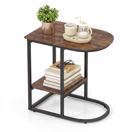 Dreamade C Shaped End Table with Industrial Wood Tabletop (1/2)