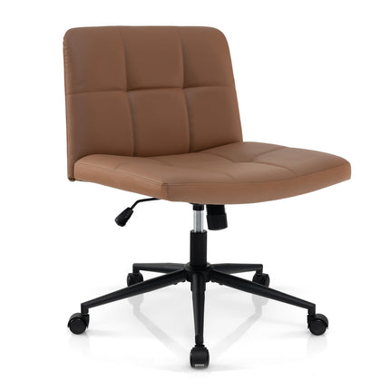 Dreamade Criss Cross Chair with Wheels, PU Leather Cross Legged Office Chair, Height-adjustable Swivel Vanity Chair