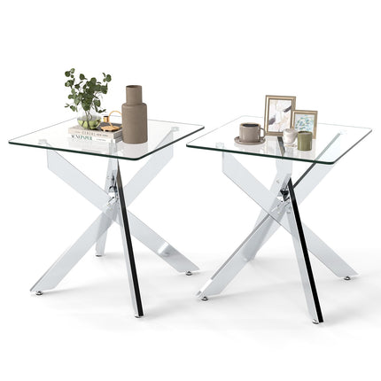 Dreamade Glass Side Table Square Sofa Couch End Table