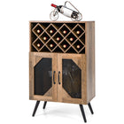 Dreamade Farmhouse Buffet Cabinet with Storage, Wine Bar Cabinet 11 Bottles Rack (Brown & Black)
