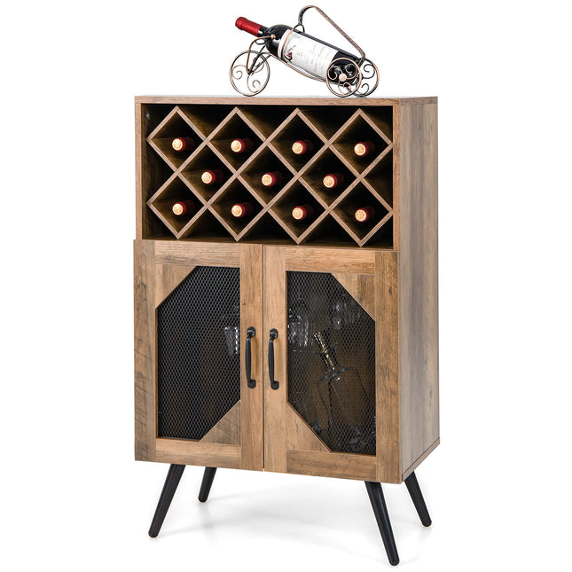 Dreamade Farmhouse Buffet Cabinet with Storage, Wine Bar Cabinet 11 Bottles Rack (Brown & Black)