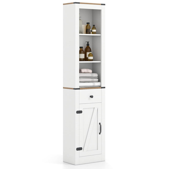 Dreamade 68 inch Tall Bathroom Cabinet with Barn Door Narrow Slim Storage Organizer Unit with Drawer