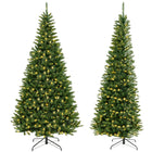 Dreamade 8 FT 270° Pre-Lit Corner Christmas Tree for Wall, Artificial Hinged Xmas Tree with 360 Warm White LED Lights