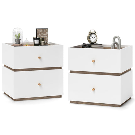 Dreamade Modern Nightstand with 2 Storage Drawers, Wooden Night Stand with Raised Edge