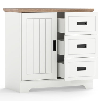 Dreamade Small Sideboard Buffet Cabinet Farmhouse Kitchen Storage Cabinet with Fluted Sliding Door