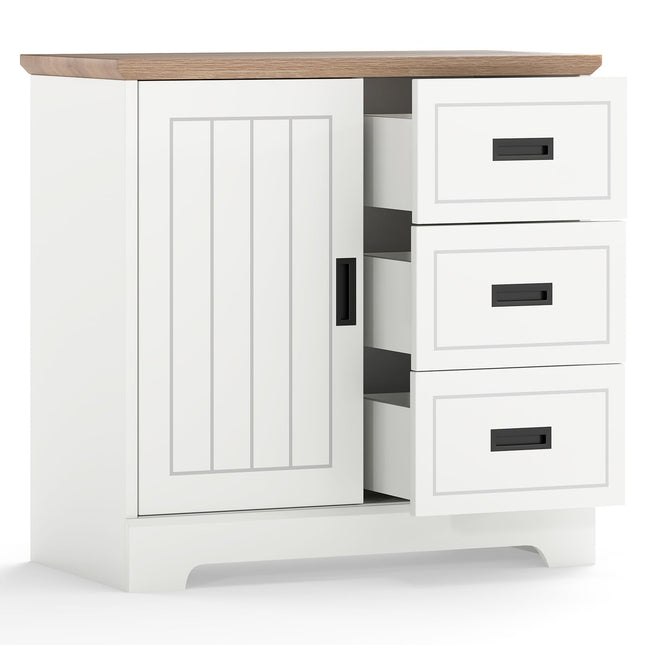 Dreamade Small Sideboard Buffet Cabinet Farmhouse Kitchen Storage Cabinet with Fluted Sliding Door