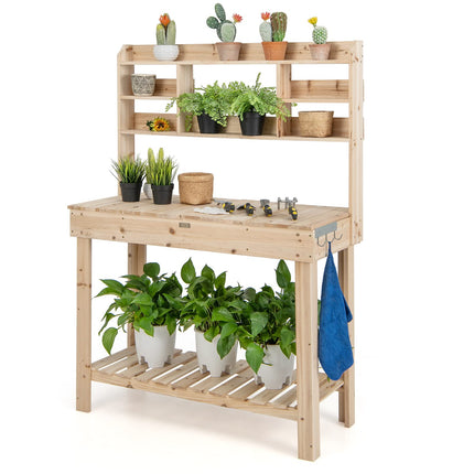 Dreamade Garden Potting Bench Table, Large Workbench Table with Shelves, 43.5"x19.5"x 60.5"