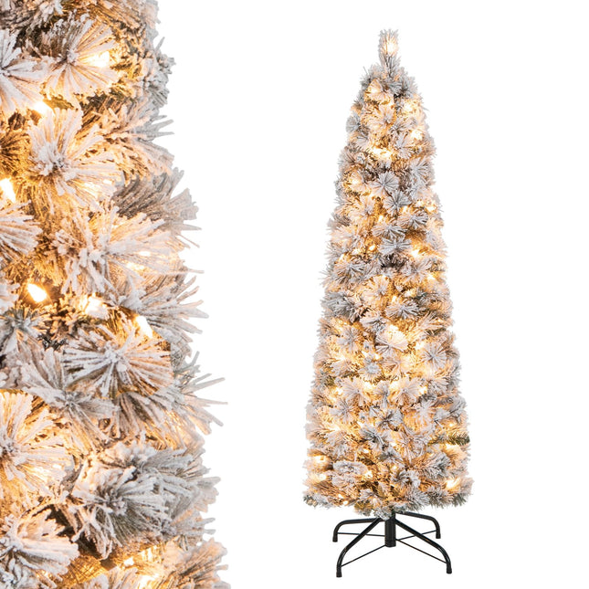 Dreamade Pre-Lit Snow Flocked Pencil Christmas Tree for Home Office Holiday Decor