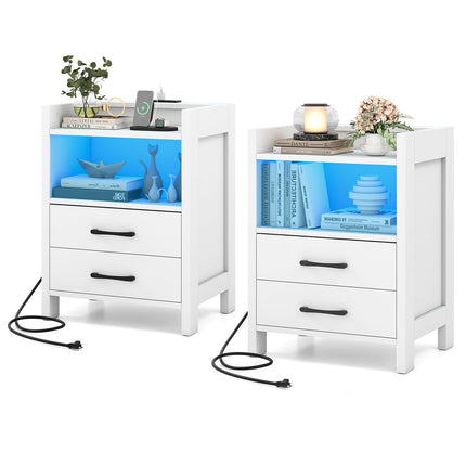 Dreamade LED Nightstand with Charging Station Set of 1/2 Bedside Table