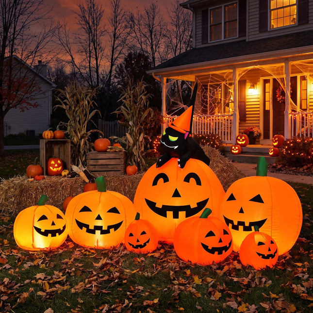 DREAMADE Halloween Inflatable Pumpkin w/Cat 7.5FT Lighted Yard Inflatable