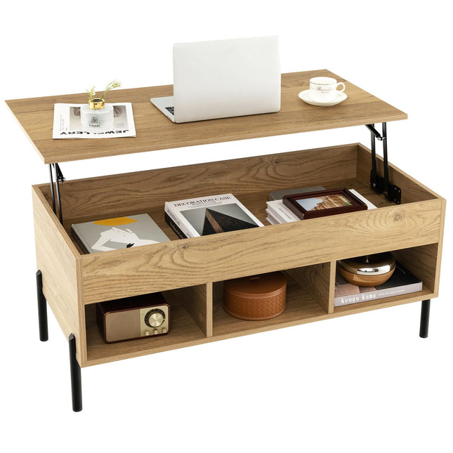Dreamade Lift Top Coffee Table - Living Room Center Table with Lifting Tabletop, Natural