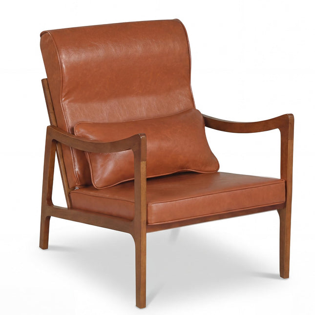 Dreamade Faux Leather Upholstered Armchair with Lumbar Pillow for Living Room & Bedroom
