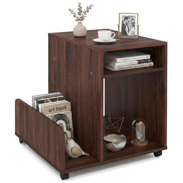 Dreamade 3-Tier Rolling End Table w/Magazine Rack & Open Storage Shelves (1/2)