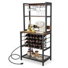 Dreamade Bakers Rack with Storage Hutch, Power Outlet & USB Port, Coffee Bar 24-Bottle Wine Rack & Glass Holder