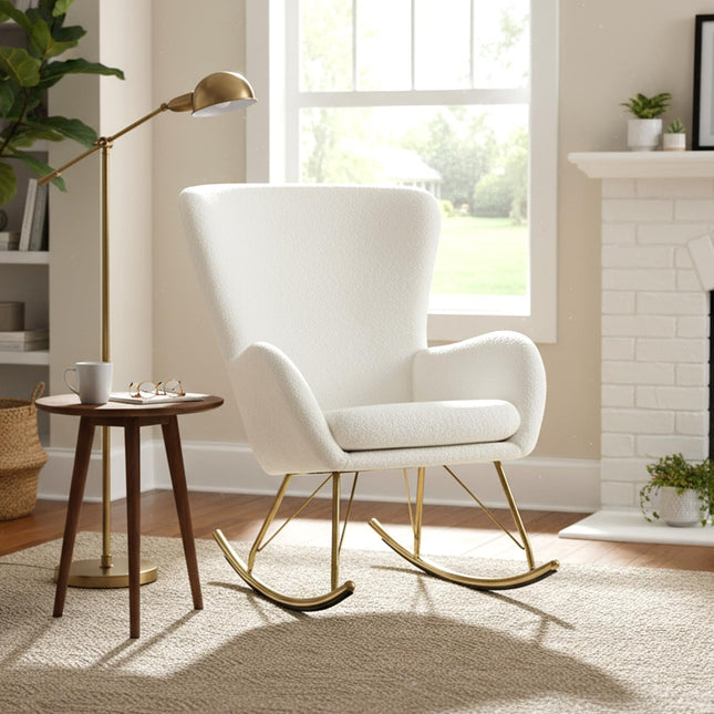 Dreamade Rocking Chair Nursery Upholstered Glider Rocker w/Curved Backrest & Armrests