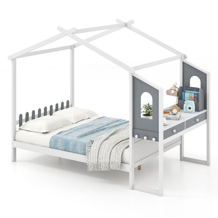 Dreamade Full/ Twin Size House Bed with Study Desk