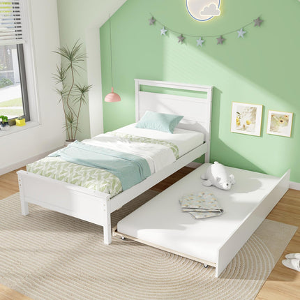 Dreamade Trundle Bed Twin, Wood Day Bed Frame with Headboard & Footboard