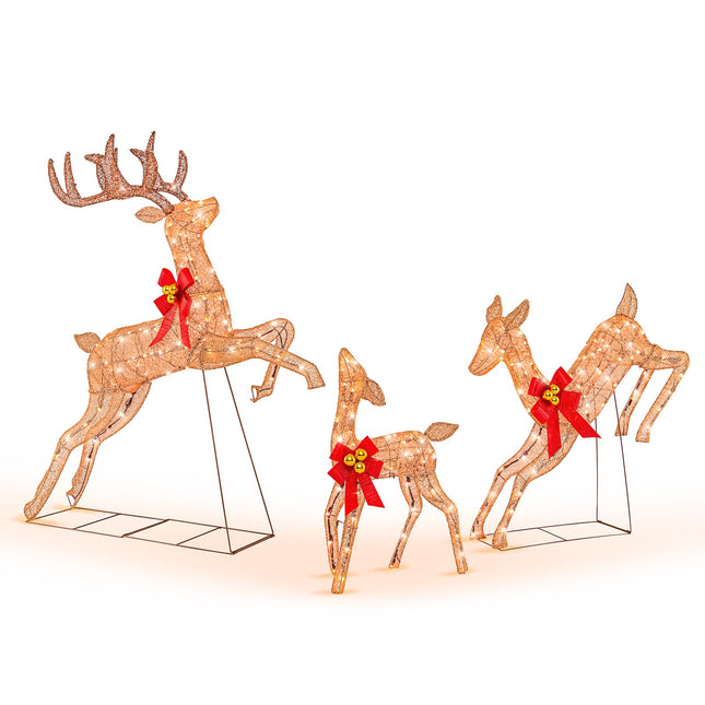 Dreamade 3 Pieces Light up Christmas Reindeers Pre-lit Glittering Reindeer Family Set