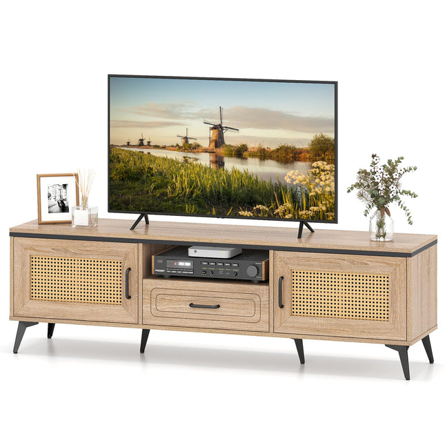 Dreamade TV Stand for 60/65 Inch TV | Boho Entertainment Center with Storage Cabinets
