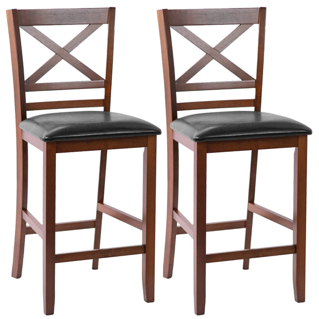 Dreamade Modern 25” Counter Height Dining Pub Stools with X-Shaped Backrest, Soft Cushion & Durable PU Seat