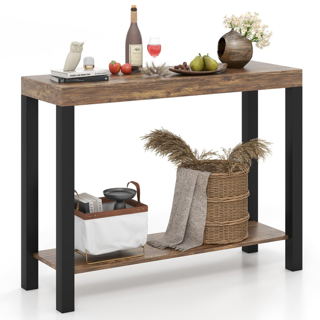 Dreamade 48-Inch Bar Table, Narrow Pub Table with Counter Height, Open Shelves, Solid Wood Frame