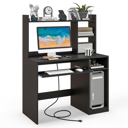 Dreamade White Computer Desk with Hutch and Bookshelf