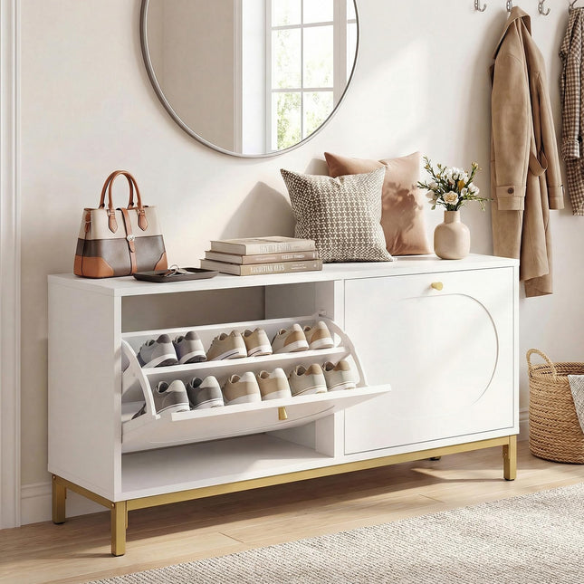 Dreamade Shoe Storage Bench with 2 Flip Drawers