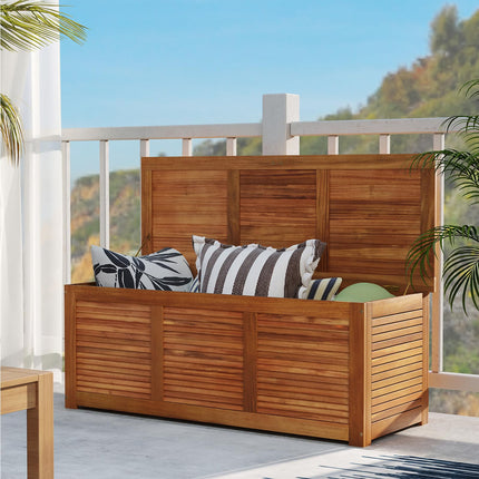 DREAMADE 47 Gallon Deck Box, Acacia Wood Outdoor Storage Bench, Natural