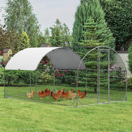 Dreamade Metal Chicken Coop, Galvanized Walk-in Chicken Run with Waterproof PE Cover, Dome