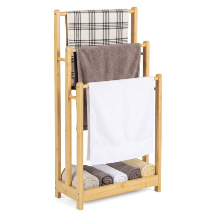 Dreamade 3 Tier Free Standing Bamboo Towel Rack with Storage Shelf