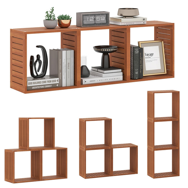 Dreamade 3/6 Cube Bookcase Solid Wood Stacking Storage Organizers w/Open Slatted Design