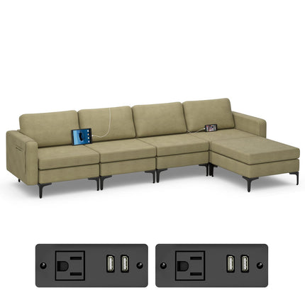 Dreamade 4 Seat Convertible Sofa Couch, 123" L Sectional Sleeper with 2 or 1 USB Ports Socket