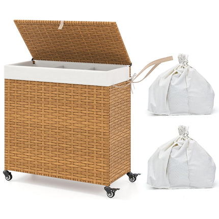 Dreamade Laundry Hamper w/Wheels, 3 Section Hamper 125L w/2 Removable Liner Bags