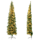 Dreamade 7ft Prelit Half-Shape Christmas Tree, Space-Saving Slender Artificial Xmas Tree with 150 LED Lights - DreamadeUS