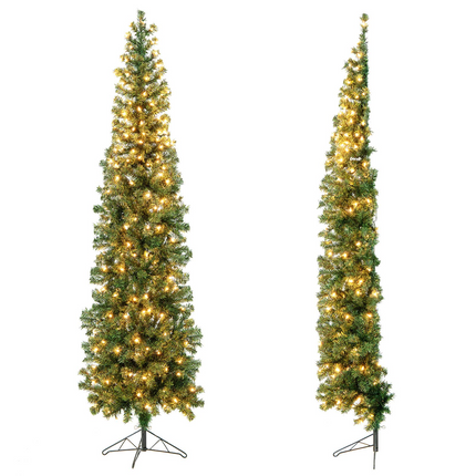 Dreamade 7ft Prelit Half-Shape Christmas Tree, Space-Saving Slender Artificial Xmas Tree with 150 LED Lights - DreamadeUS