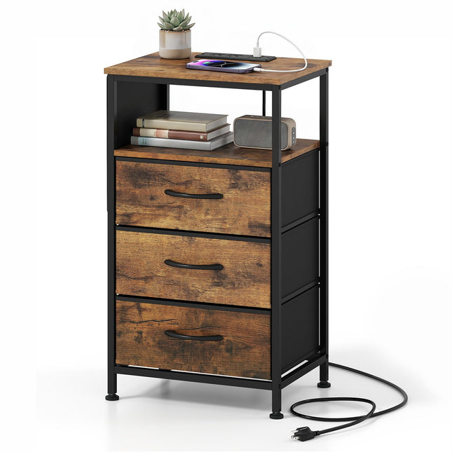 Dreamade 27.5" Nightstand with Charging Station & 3 Fabric Drawer (1/2)